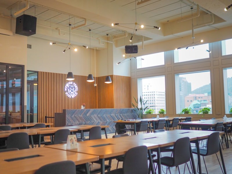 Meeting room furnished with tables and chairs